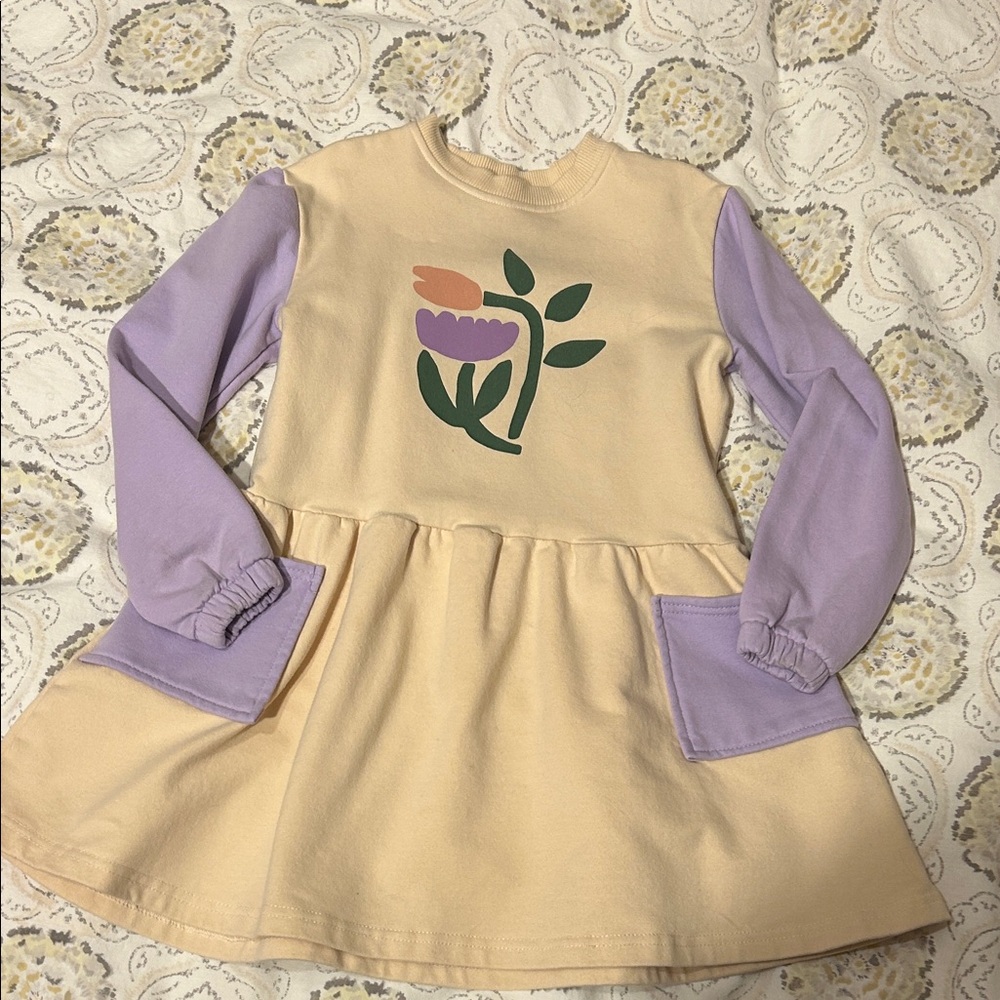 Tiny Tribe Floral Print Dress with Lavender Sleeves